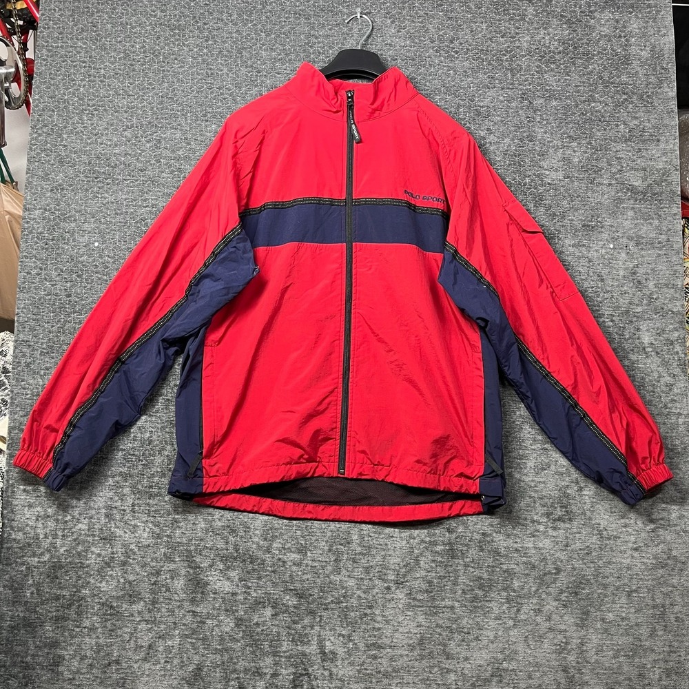 Vintage Polo Sport Ralph Lauren Jacket Men's Red Navy Mesh Lined Full Zip - XL